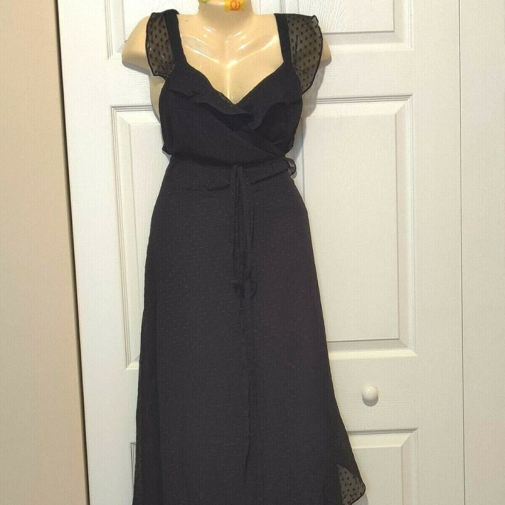 CITY CHIC Size 22 Black Swiss Dot Ruffle Wrap Maxi